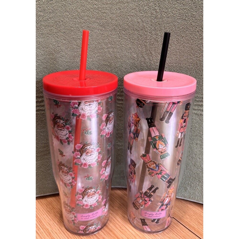 Simply Belle by Simply Southern Christmas Cups with Lids Set of 2 New 24oz